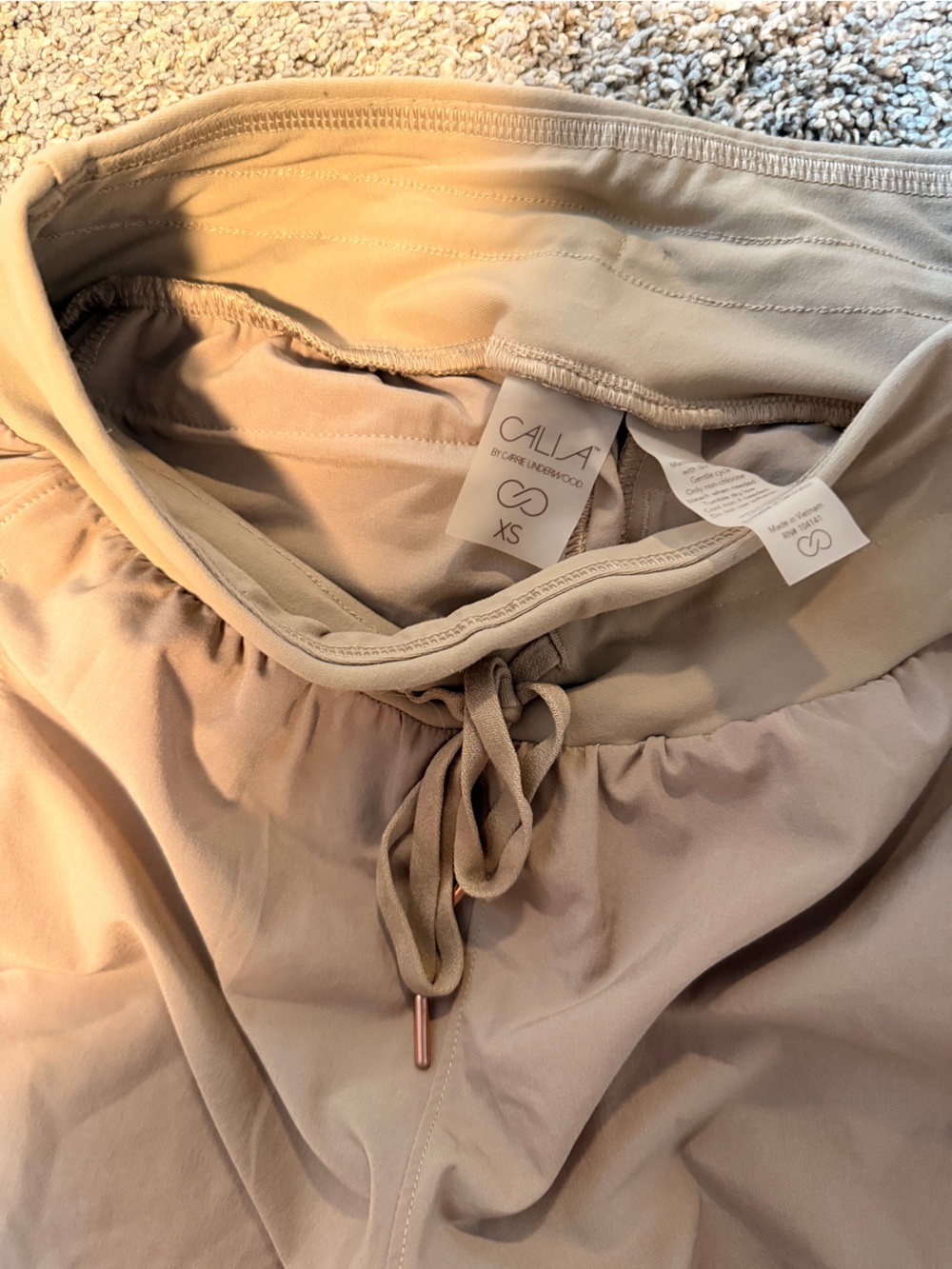 Women's Tan Jogger Pants - Casual Elastic Waist - Picture 2 of 2